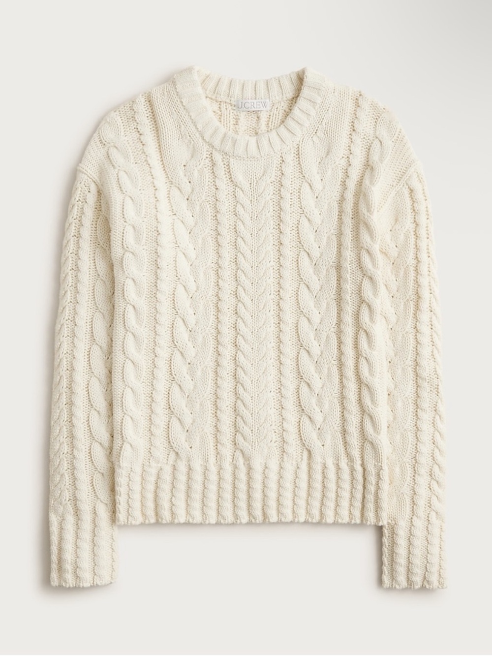 J. Crew Cream Cable Knit Crewneck Sweater, NWOT, 100% cotton